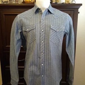GUSTIN AMERICAN INDIGO HERRINGBONE WESTERN SHIRT SIZE LARGE